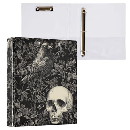 Gothic Skull with Crow Goth Black Binder 1.5 Inch Binder with Clipboard&Pockets, Hardcover Binders 3 Ring, Heavy Duty Large File Folder for Office School Supplies - Holds 200 Sheets - color: Gothic Skull With Crow, size: 1 Pack-12.4x10.63in