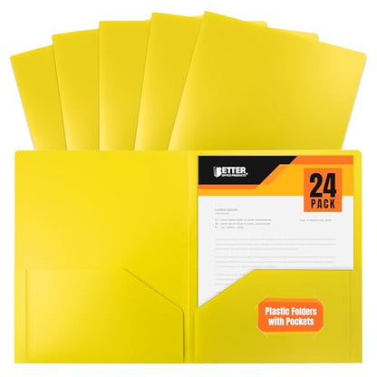 Better Office Products Heavyweight Plastic 2 Pocket Portfolio Folder, Letter Size Poly Folders 24 Pack (Yellow) - color: Yellow