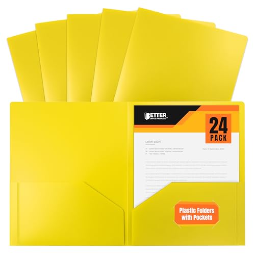 Better Office Products Heavyweight Plastic 2 Pocket Portfolio Folder, Letter Size Poly Folders 24 Pack (Yellow) - color: Yellow