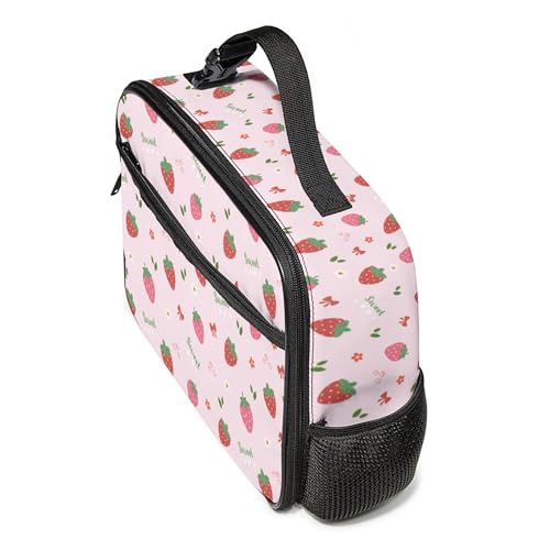 WOBAGMEN Strawberry Lunch Box for Kids, Cute Insulated Lunch Bag for Boys Girls,Waterproof Lunch Box with Water Bottle Holder for Teens Adults Picnic Travel Back to School (Pink Strawberry Bow) - color: Pink Strawberry Bow