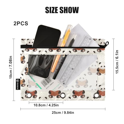 Panda Pencil Pouches for 3 Ring Binder, Zipper Binder Pencil Case, 2 Pack Clear Window Case Bag for Office Organizers - color: Panda