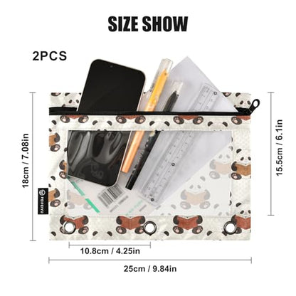 Panda Pencil Pouches for 3 Ring Binder, Zipper Binder Pencil Case, 2 Pack Clear Window Case Bag for Office Organizers - color: Panda