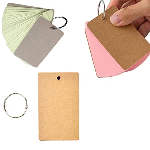 350 Pack Blank Index Cards with Binder Rings, Multi-color Flash Note Cards, Study Cards Kraft Paper Cover for Bookmark, Memo Scratch Pads, DIY Greeting Card (7 Color, 3.5 x 2.2 Inch)