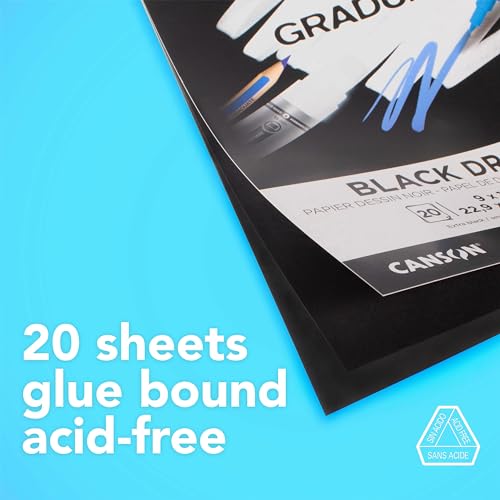 Canson Graduate Black Drawing Pad, Foldover, 5.5x8.5 inch, 20 Sheets | Artist Paper for Adults and Students - Drawing, Sketching and Art Journaling - color: Black Paper, size: 5.5x8.5 inch