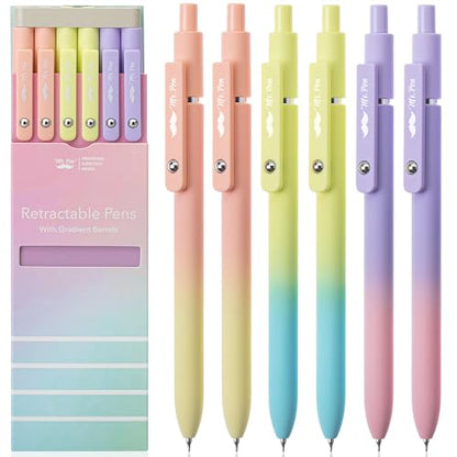 Mr. Pen- Retractable Gel Pens, 6 Pack, Gradient Color Barrels | Black Gel Pens, Fast Dry, Fine Point 0.5mm, Retractable, Cute Pens, Gel Ink Pens, Aesthetic Pens for Journaling - color: Gradient Barrels