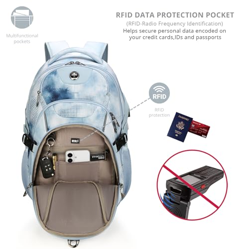 Swissdigital Laptop Backpack with USB Charging Port, 31l Backpack for Men | USB Charging Port, 31l, Travel Backpack, Polka Blue SD803-105 - color: Polka Blue