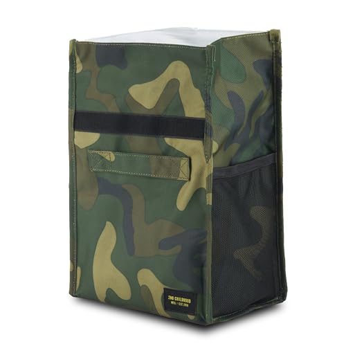 2nd Childhood Insulated Lunch Bag for Men, Durable & Reusable, Camo | Slim lunch bag with carry handle, two mesh side pockets and a back slip pocket; insulated liner keeps food cool - color: Camo
