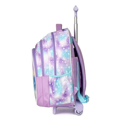 Cartoon Rolling Backpack for Boys Girls, Kids 5 Pcs Wheeled Backpack, Travel Backpack for Elementary Students (Dog Purple) - color: Dog Purple