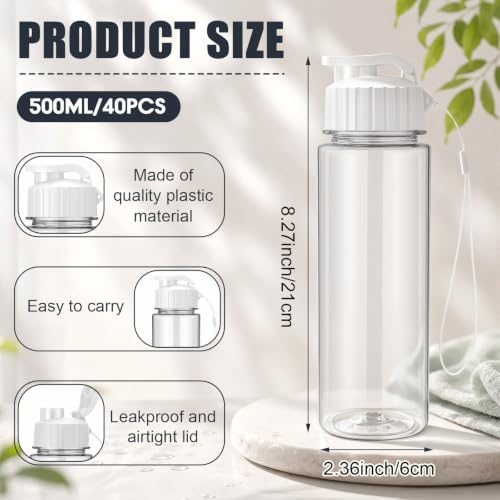 Mifoci 40 Pieces Plastic Water Bottle Bulk for Kids Adults 17 oz Reusable Large Water Bottle Bulk with Handle Strap Lightweight Leakproof Flip Top for Party Outdoor School(Clear,White) - color: Clear,White