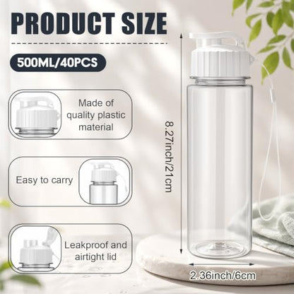 Mifoci 40 Pieces Plastic Water Bottle Bulk for Kids Adults 17 oz Reusable Large Water Bottle Bulk with Handle Strap Lightweight Leakproof Flip Top for Party Outdoor School(Clear,White) - color: Clear,White