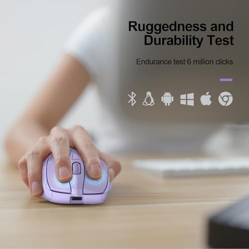 TECKNET Wireless Mouse, BT 5.0/2.4G, Rechargeable 6-DPI Silent, Lavender | Bluetooth 5.0/3.0 & USB A, 2-Device Easy Switch, Wide OS Compatible, 6 Buttons, 6-DPI up to 4800, Ergonomic for S to M Hands - color: Lavender