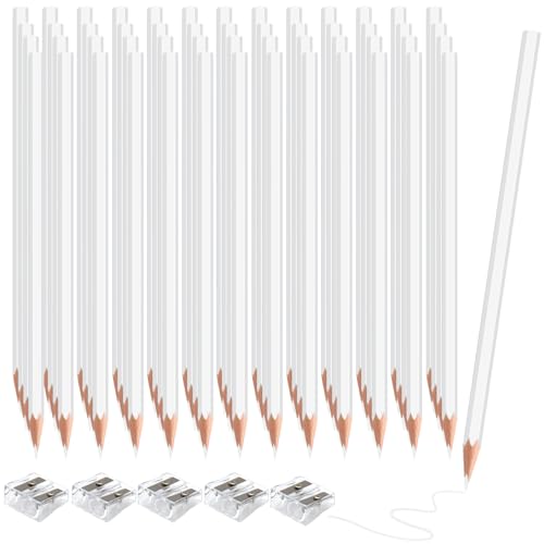 60 Pack Bulk White Colored Pencils for Kids, Pre-sharpened Art Pencils Back to School Supplies Set, Drawing Sketching Pencils for Students, Teachers, Classroom - color: White