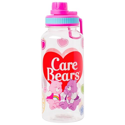 Silver Buffalo Care Bears Good Luck Bear Luck, Plastic Water Bottle, 32oz | Share Bear and Cheer Bear, Grumpy Bear, Twist Spout, Sticker Set, You Stick Yourself, 0.95 Liters - color: Care Bears School Spirit