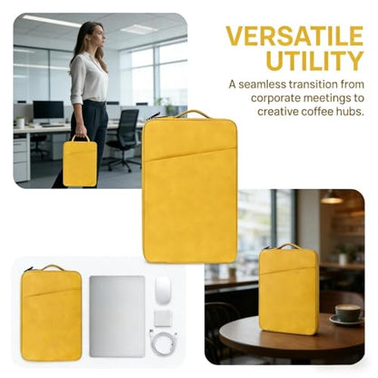 Laptop Sleeve for MacBook Air 15 Inch, Premium PU Leather Laptop Case with Handle, Water-Resistant & Shockproof, Compatible with MacBook Air/Pro 13/14 M5 M4 M3 M2 M1, HP Dell ASUS Lenovo(Yellow) - color: Yellow, size: 15 inch