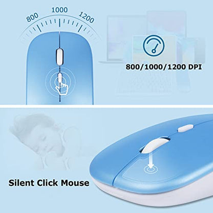 Bluetooth Wireless Keyboard and Mouse Combo,Ultra-Slim Ergonomic Small Rechargeable Bluetooth Keyboard Mouse Gift for Men Women Boy Girl Apple iPad iPhone Samsung Tablet Phone Android PC Computer Mac - color: Blue 2