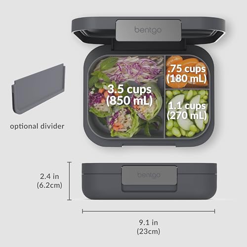 Bentgo® Modern - Leak-Resistant Bento Lunch Box For Adults, Teens, & Larger Appetites; Reusable BPA-Free Meal Prep Container with 3 or 4 Compartments, Dishwasher/Microwave Safe; 5 Cups (Dark Gray) - color: Dark Gray