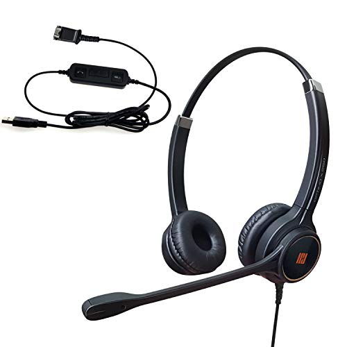 IPD IPH-255 USB Headset with Noise Cancelling Microphone for Office and Call cengter- Compatible with Skype, Microsoft Teams, Cisco Jabber, Avaya One-X and Other Soft Phones - color: Leather Cushion, style: Binaural