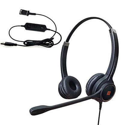 IPD IPH-255 USB Headset with Noise Cancelling Microphone for Office and Call cengter- Compatible with Skype, Microsoft Teams, Cisco Jabber, Avaya One-X and Other Soft Phones - color: Leather Cushion, style: Binaural