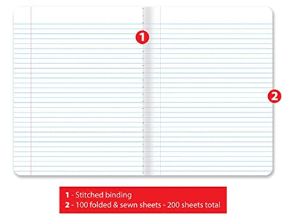 Better Office Products Composition Book Notebook - Hardcover, College Ruled (9/32-inch), 100 Sheet, One Subject, 9.75" x 7.5", Black Cover-12 Pack