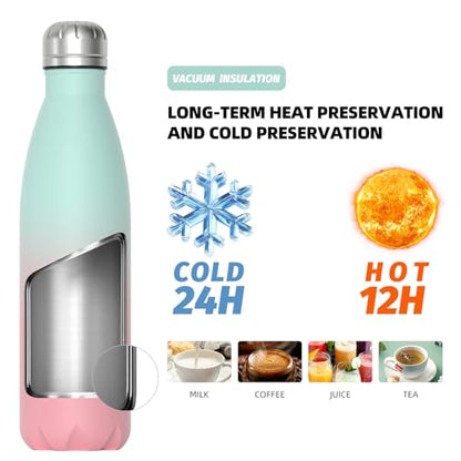 WATERSY Stainless Steel Water Bottle, 17oz/500ml Insulated Pink Bottle Keeps Drink Cold and Hot, BPA Free for School, Gym, Travel, Sports - color: Gradual Pink