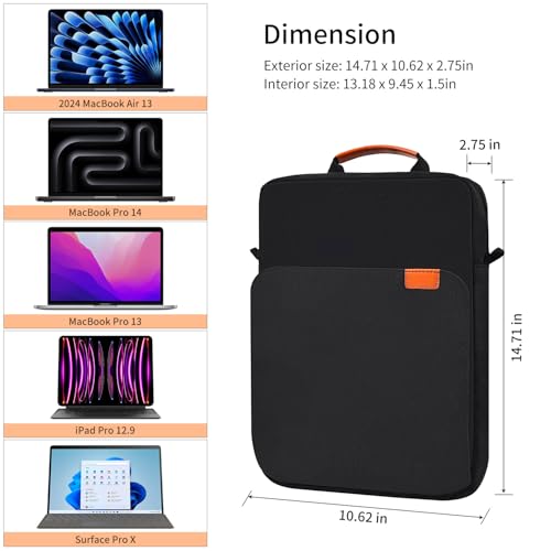 13 Inch Laptop Shoulder Bag Carrying Case for Macbook Air 13" M5 M4 A3449 A3420/ 2026 MacBook Neo A18 Pro A3404/ MacBook Pro 14" M5 M4 M3/ 13" iPad Pro/Air M5 M4, Vertical Laptop Sleeve Handbag, Black - size: 13.3-14 Inch