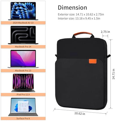 13 Inch Laptop Shoulder Bag Carrying Case for Macbook Air 13" M5 M4 A3449 A3420/ 2026 MacBook Neo A18 Pro A3404/ MacBook Pro 14" M5 M4 M3/ 13" iPad Pro/Air M5 M4, Vertical Laptop Sleeve Handbag, Black - size: 13.3-14 Inch