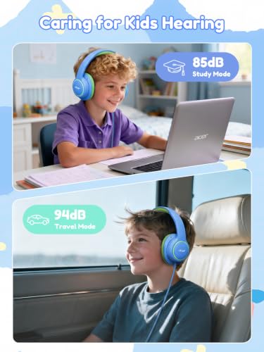 Acer Kids Headphones Wired for School - Over Ear Design, 85/94dB Safe Volume Limit, 3.5mm Jack Foldable Headphones for Toddler Boys Girls Classroom Yoto Player Chromebook Travel (Blue Green) - color: Blue Green