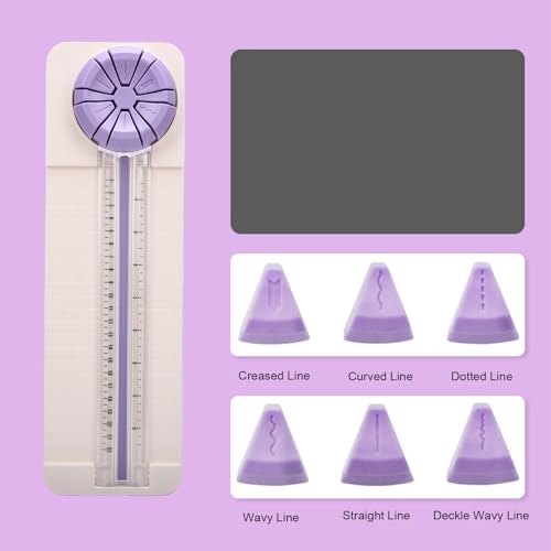 Hyuduo 6 in 1 Paper Cutter, Portable Trimmer with Straight Dotted Curved Creased Deckle Wavy Lines for 22cm Wide 220gsm Paper, Photo Card, for Scrapbooking Card Making Office Classroom