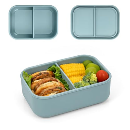 100% Silicone Bento Box Adult with 2 Compartments, 24oz, Reusable Small Divided Lunch Box Meal Prep Containers for Food Snack Storage, BPA-Free Plastic-Free, Microwave Dishwasher safe, Green - color: Green | 24oz | 2-Compartment