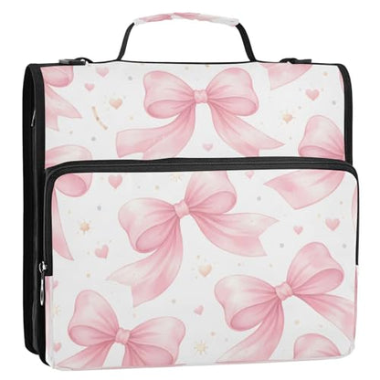 Kigai Bows 3 Ring Zipper Binder Organizer, Large Capacity Binder Bag Holds 500 Sheets, Water Resistant Multi-Pocket Binder with Shoulder Strap for School Office Teachers