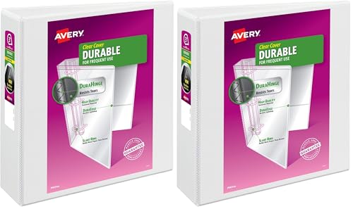 Avery Durable Clear View 3 Ring Binders, 3 Inch EZD Rings, 1 White Binder (09701) (Pack of 2) - size: 3" (Pack of 2), style: 1 Pack