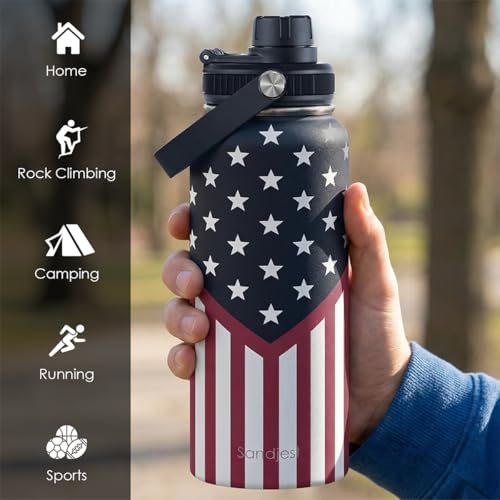 American Flag Insulated Stainless Steel Water Bottle 32oz, Vacuum Chug Lid Travel Tumbler for Men Friends Dads Grandpa, Birthday Christmas July 4th - color: American Flag 1