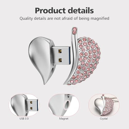 High Speed USB 3.0 Flash Drive,Cute Romantic Heart Shape USB Memory Stick,Thumb Drive for Photos, Music, Files Storage (Pink, 32, GB) - color: Pink