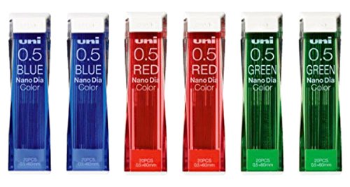 Uni NanoDia Color Mechanical Pencil Leads 0.5mm 3 Color Set, 6 Pack/total 120 Leads