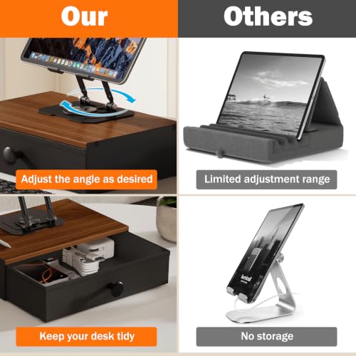 Lyuwanxian 360°Rotation Tablet Holder Stand with Drawer,Adjustable Tablet Stand for Desk,Compatible with 4.7-16.9" iPads, Surface Tablets, Portable Monitors, Kindle & More