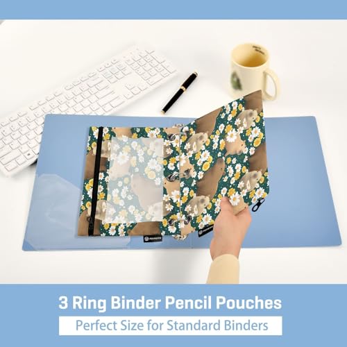 SUABO Daisy Capibala Pattern Pencil Pouch for 3 Ring Binder, 2 PCS Binder Pencil Pouch with Zipper, Clear Window Zipper Pencil Case Pencil Bags for Office Supplies - color: Capibala