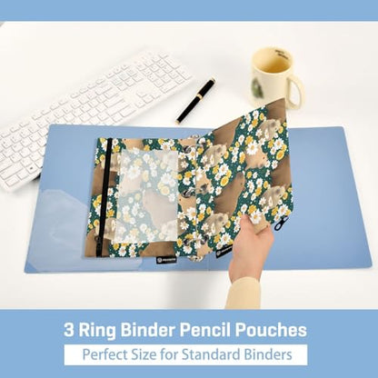 SUABO Daisy Capibala Pattern Pencil Pouch for 3 Ring Binder, 2 PCS Binder Pencil Pouch with Zipper, Clear Window Zipper Pencil Case Pencil Bags for Office Supplies - color: Capibala