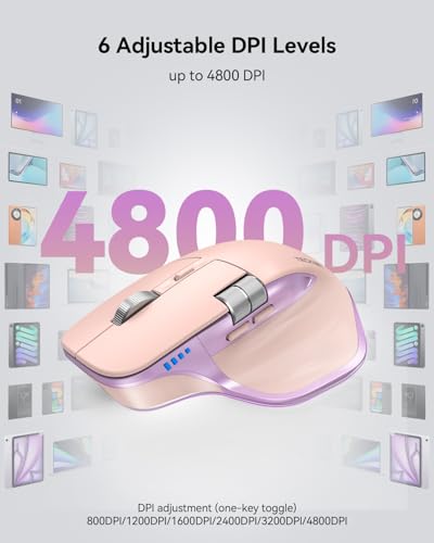 TECKNET Wireless Mouse, Bluetooth Mouse (BT5.3/5.0 & 2.4G) Rechargeable Ergonomic Optical Mouse with 6 Adjustable DPI, Side Scroll, USB A Receiver, 7 Buttons, Wide Compatibility - Pink & Purple - color: Pink & Purple