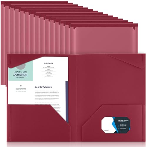 Henoyso 36 Pack Dark Red Plastic Folders with Clear Front Pockets Heavy Duty File Folders with 2 Pockets and Card Slot for Student Communication School Office Presentation Report - color: Dark Red