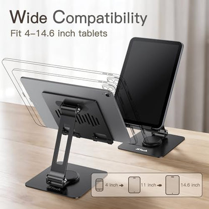 JETech Tablet Stand, Adjustable Swivel Desktop Holder with 360 Degree Rotating Base, Foldable Cradle for iPad/iPad Air/Pro/Mini, Galaxy Tab A11/A9/S11/S10 FE, Tab/Phones(4-13"), Black - color: Black