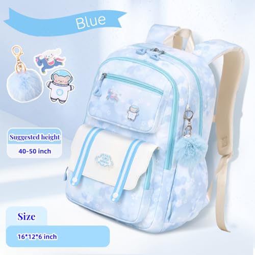 Girl backpack,Kids Backpack for Girl Kawaii Lightweight School Backpack Anti-theft Back Pocket Print Flowers Elementary Bookbag(Blue) - color: Blue