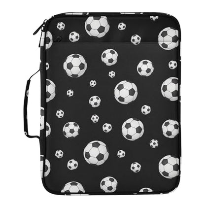 Heavy-Duty 3-Hole Ring System Binder Organizer Portfolio with 7-Pocket Expanding Section and Elastic Pen Loops Organizer for Corporate Boardrooms Black White Soccer Balls