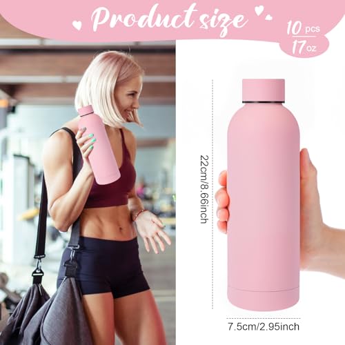 Bokon 10 Pcs Stainless Steel Water Bottle Bulk Teacher Employee Appreciation Gifts School Double Layer Vacuum 17 oz Small Mouth Sport Insulated Metal Reusable Flask Leakproof Lid - color: Baby Pink