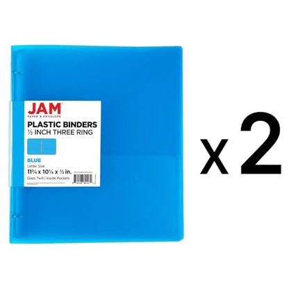 JAM PAPER Plastic 0.5 inch Binders - Blue 3 Ring Binders - 2/Pack - color: Blue, size: 0.5 inch (Pack of 2)