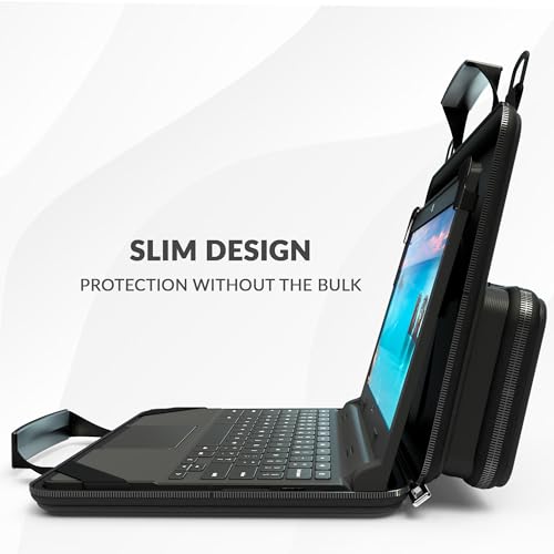 UZBL 11-11.6 Inch Always-on Chromebook Protective Hard Case with Accessory Pouch and Adjustable Shoulder Strap - color: Deep Red