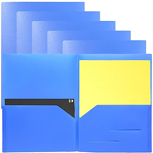 Youngever 6 Pack Heavy Duty Plastic Two Pocket Folders, Heavy Duty Plastic 2 Pocket Folder (Blue) - color: Blue