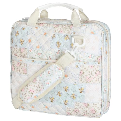 Zipper Binder Folder Keeper with Strap 2 Inch 3 Ring Multi-Pocket Zipper Bag for 13" Laptop 5-tab Expanding File Folder for Women Men Office Middle High School(White,Flower) - color: White, style: Flower