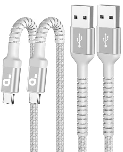 USB A to USB C Cable Fast Charging [2 Pack, 6FT], USB to USB C Charger Cable Upgraded Extra Durable Braided USBC Cable Compatible with iPhone 17 16 15 Pro Max, Samsung Galaxy S26 and More -Silver - color: Silver, size: 6FT 2Pack, style: USB A to USB C