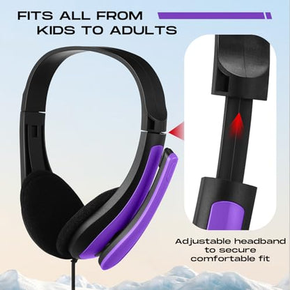 Yunsailing 20 Pack Bulk Classroom Headphones with Microphone Students Wired School Class Set Headphones for School Library Computer Office Adults 3.5 Jack Universal Plug(Purple) - color: Purple
