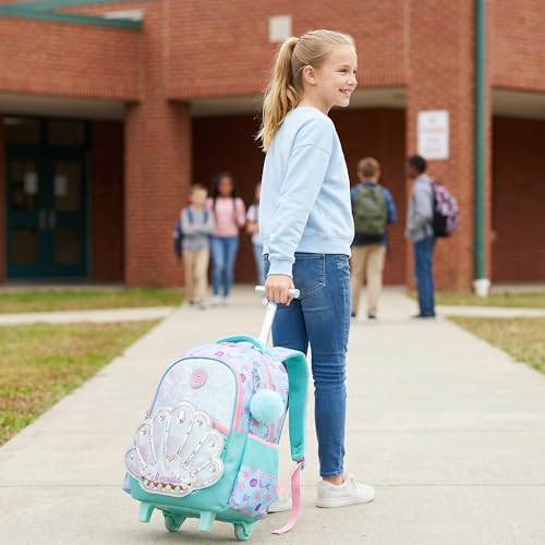 Rolling Backpack for Girls Rolling Backpack Travel Backpack with Lunch Box for Teen Girls Trolley Bag Cute Bookbag for Kids - color: lvbeike